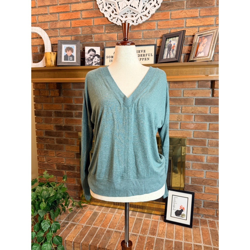 Buffalo David Bitton Sweater Women Teal Heathered V-Neck Drop Shoulder M